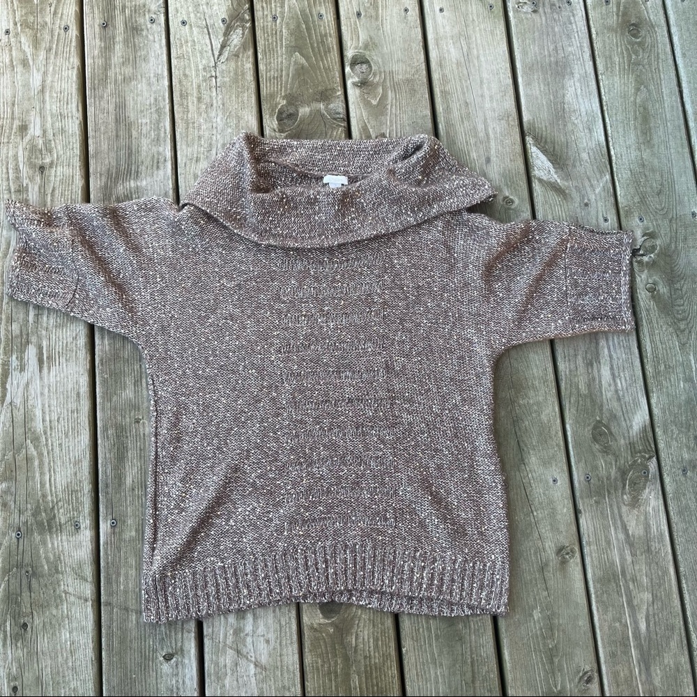 Chico’s gold lurex/tan sweater turtleneck cowl sequined